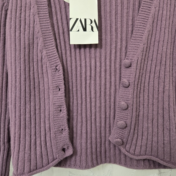 ZARA Purple Ribbed Knit Cardigan with Buttons - Picture 3 of 4